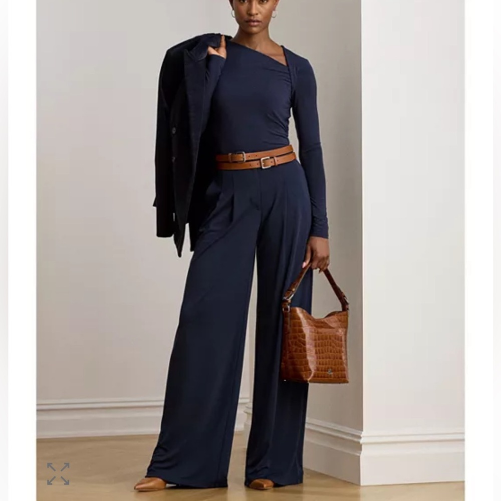 Lauren Ralph Lauren Navy Blue Pleated Wide Leg Pants Size 14W New - Picture 2 of 11